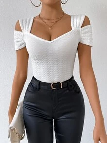 RosyDaze Slim Fit Cut Out Shoulder T-Shirt - White - View 7