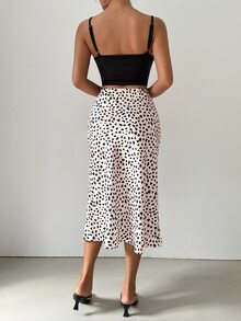 SHEIN Women's Mid-Length Satin Printed Fish Tail Skirt - Champagne - View 2