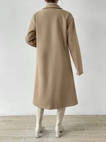 SHEIN x Carly Lawrence Abrigo de cuello con solapa de doble botonadura - Caqui - Ver 2