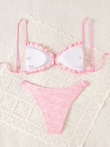 SHEIN Swim 女士泳装套装，海岛海滩度假比基尼，可调节肩带，色彩缤纷时尚休闲两件套泳衣 - 彩色 - 查看 5