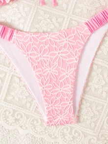 SHEIN Swim 女士泳装套装，海岛海滩度假比基尼，可调节肩带，色彩缤纷时尚休闲两件套泳衣 - 彩色 - 查看 6