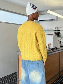STEELVANCE Men's Cable Knit Crew Neck Long Sleeve Casual Versatile Sweater - Yellow - View 5