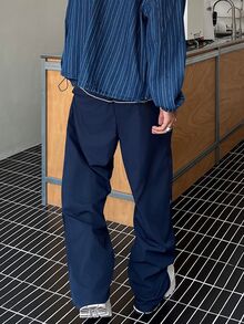 STEELVANCE 男士街頭風純色休閒長褲，抽繩腰鬆弛版型運動長褲 - 藏蓝色 - 查看 5