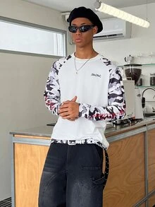 STEELVANCE Men's Autumn Casual Camouflage Patchwork Raglan Sleeve T-Shirt - Multicolor - View 4