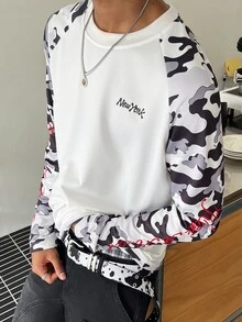 STEELVANCE Men's Autumn Casual Camouflage Patchwork Raglan Sleeve T-Shirt - Multicolor - View 2
