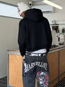 STEELVANCE 男士暗黑風骷髏圖案印花連帽衛衣 - 黑色 - 查看 4