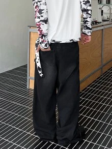 STEELVANCE 男士美式街頭風鈕扣口袋牛仔褲 - 黑色 - 查看 2