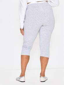 MUSERA Plus Size Grey Fold Over Waistband Capri Leggings Spring Summer Casual Everyday Day Outfit Going Out - Multicolor - View 4