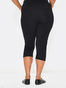 MUSERA Plus Size Black Fold Over Waistband Capri Leggings Spring Summer Casual Everyday Day Outfit Going Out - Black - View 4