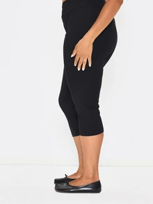 MUSERA Plus Size Black Fold Over Waistband Capri Leggings Spring Summer Casual Everyday Day Outfit Going Out - Black - View 3