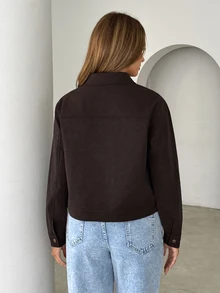 Siren Gaze Women's Solid Color Long Sleeve Zip-Up Casual Jacket - Chocolate Brown - View 4