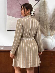 Lounesse Plus Size Versatile Casual Striped Button-Up Dress Fall - Multicolor - View 4