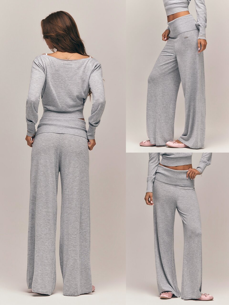 Knit Blend Prima Ultra-Soft Straight Leg Foldover Waist Knit Pants Ballet Barre Studio Daily Casual
