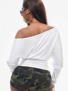 Vadaroq Women's Asymmetric Collar Letter Print T-Shirt - White - View 4
