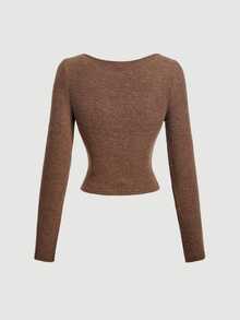 SHEIN MOD Women's Autumn/Winter Casual Solid Color Slim Fit T-Shirt - Multicolor - View 12