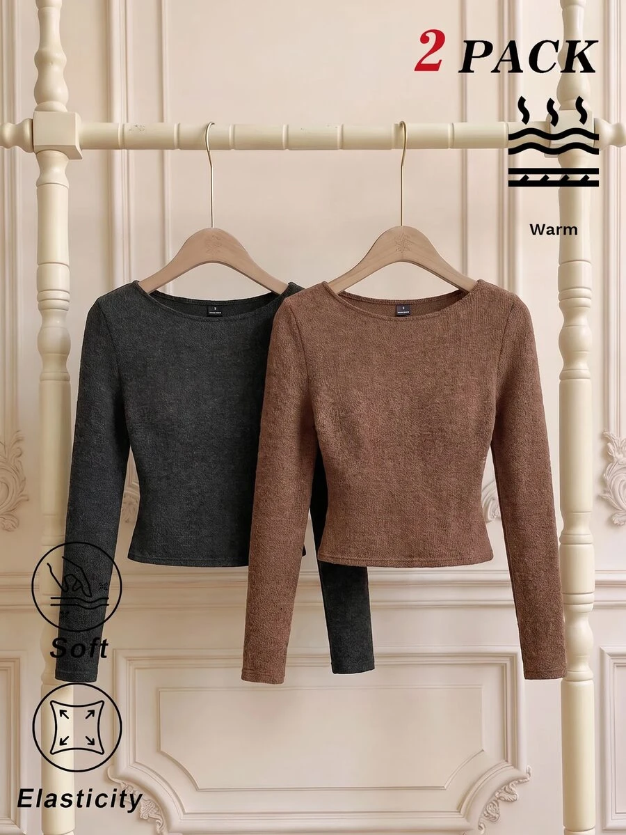 SHEIN MOD Women's Autumn/Winter Casual Solid Color Slim Fit T-Shirt - Multicolor - View 1