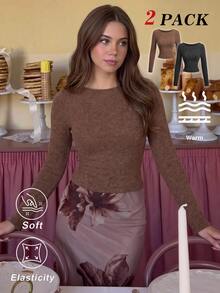 SHEIN MOD Women's Autumn/Winter Casual Solid Color Slim Fit T-Shirt - Multicolor - View 6