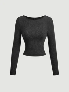 SHEIN MOD Women's Autumn/Winter Casual Solid Color Slim Fit T-Shirt - Multicolor - View 10
