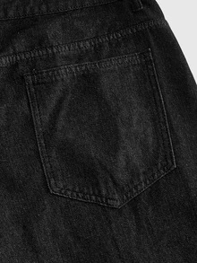 ROMWE MEN Men's Letter Pattern Pocket Design Loose Casual Denim Jeans - Black - View 5