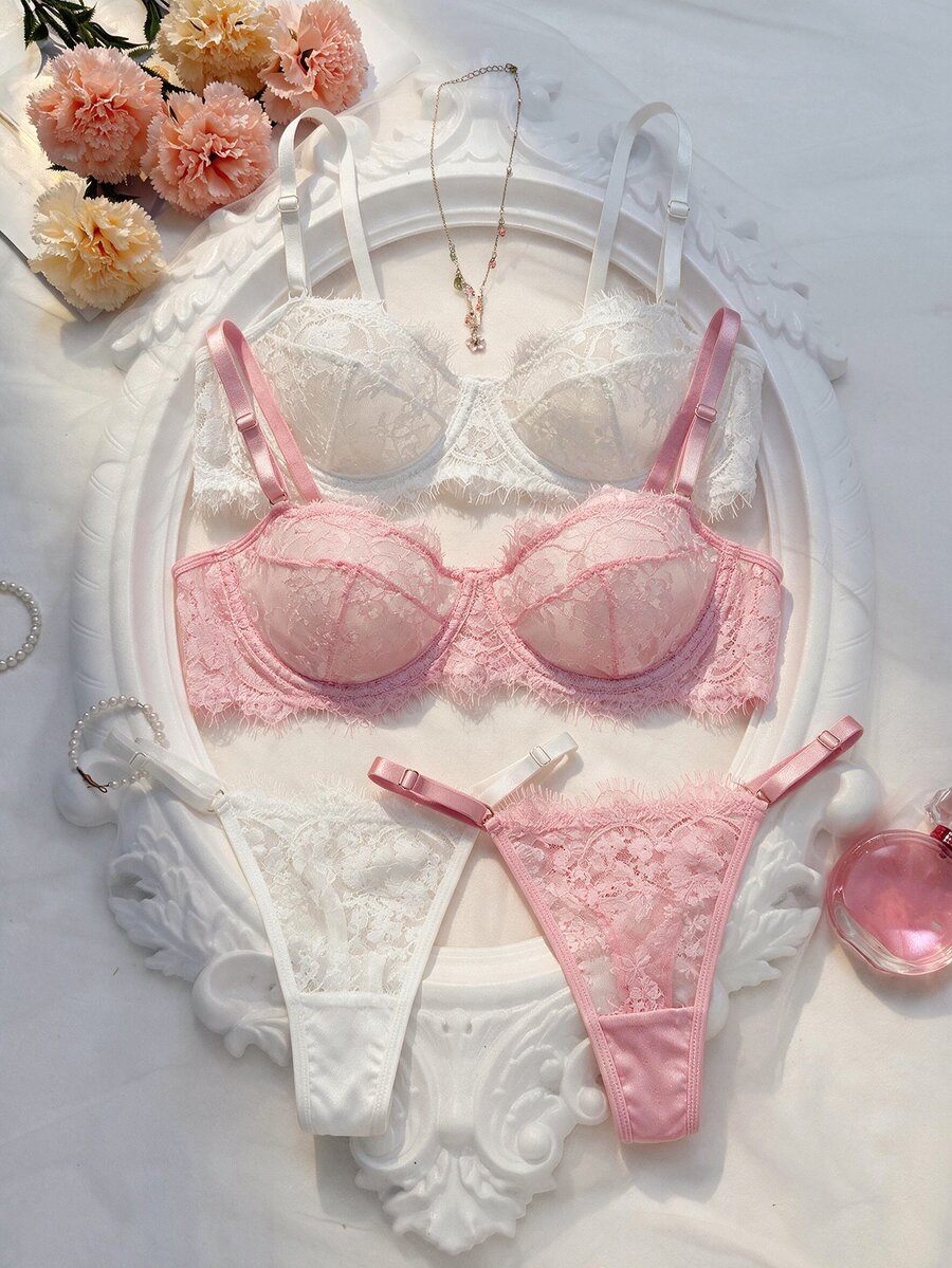 Crystal Vow 2 Sets Women's Lace Lingerie Set - Multicolor - View 1