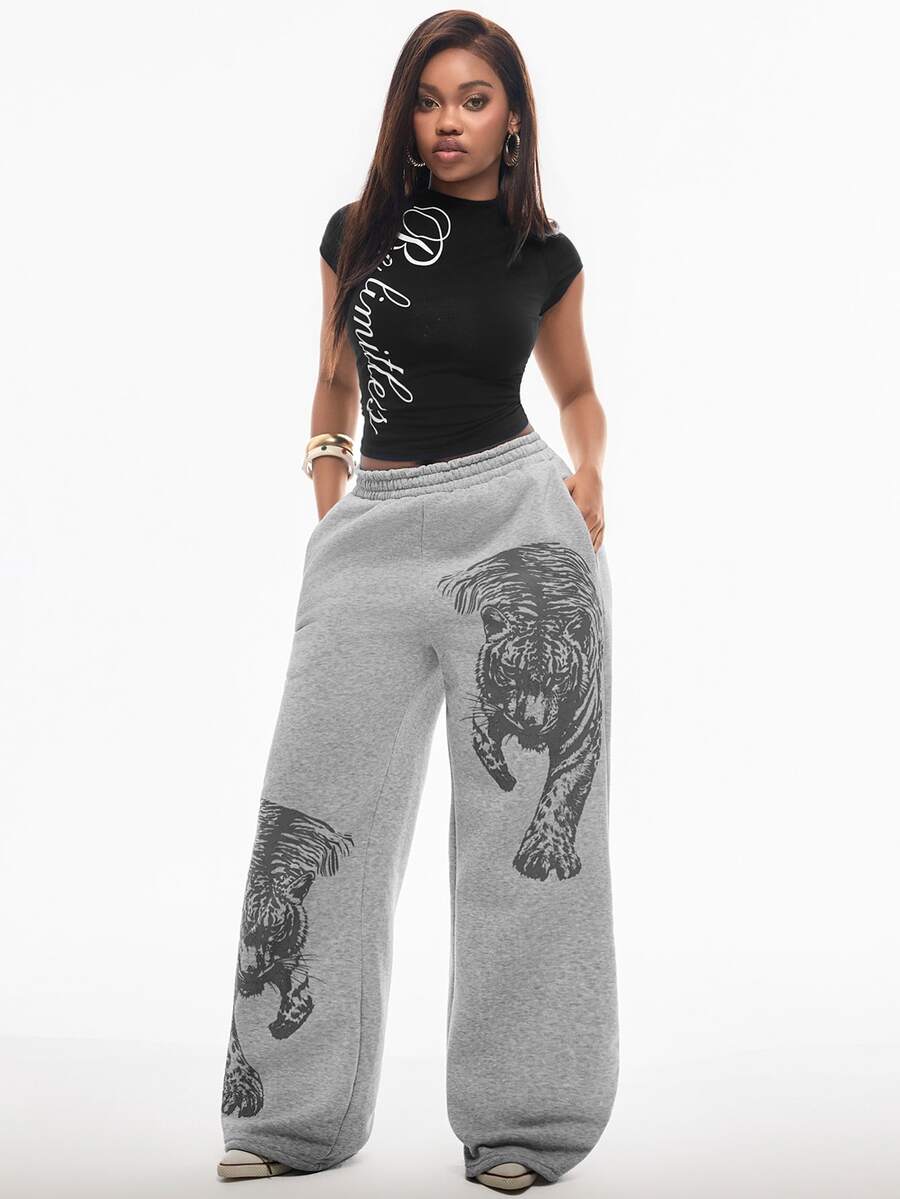 Vadaroq Women's Tree Branch Pattern Wide Leg Casual Pants - Grey - View 1