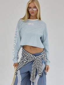 MUSERA Top de manga larga con gráfico azul para otoño e invierno, estilo coolgirl, vuelta al colegio, Blancs - Celeste - Ver 1