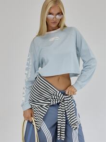 MUSERA Top de manga larga con gráfico azul para otoño e invierno, estilo coolgirl, vuelta al colegio, Blancs - Celeste - Ver 2