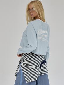 MUSERA Top de manga larga con gráfico azul para otoño e invierno, estilo coolgirl, vuelta al colegio, Blancs - Celeste - Ver 5