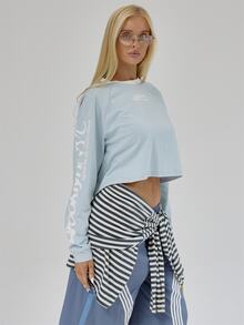 MUSERA Top de manga larga con gráfico azul para otoño e invierno, estilo coolgirl, vuelta al colegio, Blancs - Celeste - Ver 4