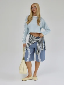 MUSERA Top de manga larga con gráfico azul para otoño e invierno, estilo coolgirl, vuelta al colegio, Blancs - Celeste - Ver 3