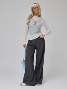 MUSERA Grey Contrast Layered Graphic Long Sleeve Top Fall Autumn Winter Coolgirl Back To School Blancs - White - View 3