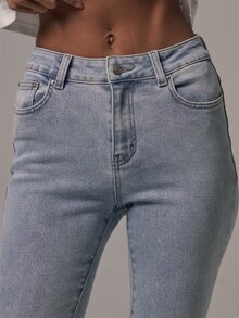 MUSERA Mid Rise Skinny Fitted Denim Jeans Autumn Winter Fall Daily Eveyday Core Denim - Baby Blue - View 3