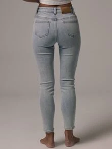 MUSERA Mid Rise Skinny Fitted Denim Jeans Autumn Winter Fall Daily Eveyday Core Denim - Baby Blue - View 5
