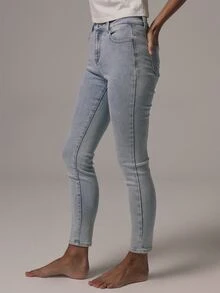 MUSERA Mid Rise Skinny Fitted Denim Jeans Autumn Winter Fall Daily Eveyday Core Denim - Baby Blue - View 4