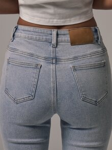 MUSERA Mid Rise Skinny Fitted Denim Jeans Autumn Winter Fall Daily Eveyday Core Denim - Baby Blue - View 6