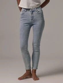 MUSERA Mid Rise Skinny Fitted Denim Jeans Autumn Winter Fall Daily Eveyday Core Denim - Baby Blue - View 2