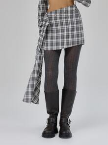 MUSERA Asymmetric Waistband Studded Checkered Draped Mini Skirt Fall Autumn Winter Coolgirl Back To School Blancs - Black - View 2