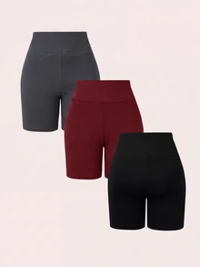 SHEIN BASICS 女款素色高腰日常健身運動底層短褲 - 彩色 - 查看 2