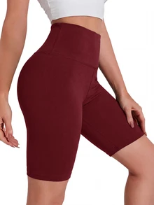 SHEIN BASICS 女款素色高腰日常健身運動底層短褲 - 彩色 - 查看 4