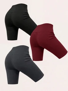 SHEIN BASICS 女款素色高腰日常健身運動底層短褲 - 彩色 - 查看 3