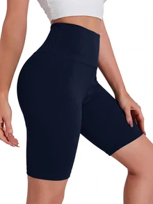 SHEIN BASICS Women's Solid Color High Waist Daily Fitness Workout Shorts - Multicolor - View 4