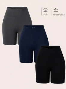 SHEIN BASICS Women's Solid Color High Waist Daily Fitness Workout Shorts - Multicolor - View 10
