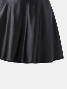 SHEIN Elladie kids 少女黑色人造皮革迷你裙，附內層短褲與口袋，PU裙，PU裙褲，優雅百褶高腰裙，2合1內建安全短褲裙，萬聖節、外出、街頭風、校園、休閒，兒童秋季疊穿 - 黑色 - 查看 7
