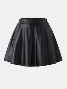 SHEIN Elladie kids 少女黑色人造皮革迷你裙，附內層短褲與口袋，PU裙，PU裙褲，優雅百褶高腰裙，2合1內建安全短褲裙，萬聖節、外出、街頭風、校園、休閒，兒童秋季疊穿 - 黑色 - 查看 4