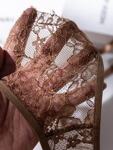 Crystal Vow 2pcs Lace Underwire Sheer Sexy Nightgown - Coffee Brown - View 9