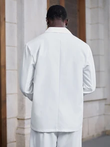 Mainfolk Men's Solid Color Lapel Neck Long Sleeve Jacket And Pants Set - White - View 4