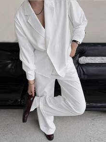 Mainfolk Men's Solid Color Lapel Neck Long Sleeve Jacket And Pants Set - White - View 1