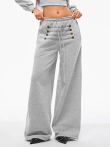Vadaroq Summer Sport Casual Logo Pattern Baggy Sweatpants - Grey - View 7