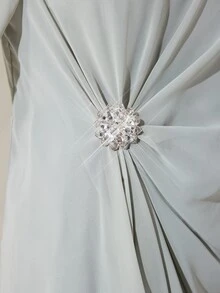Graceveil Setelan 2 Potong Atasan dan Celana Lengan Jubah Leher Bulat dengan Hiasan Berlian Imitasi, Cocok untuk Pernikahan, Pembaptisan, Tamu Formal Musim Dingin, Sopan, Elegan, dan Sederhana, Warna Abu-abu. - Hijau - View 9