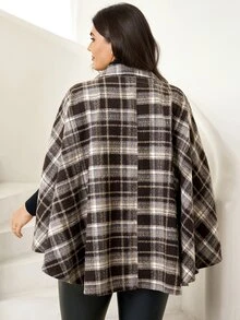 Comfylo Plus Size Plaid Casual Elegant Cape Coat Vacation Party All White Autumn - Red - View 2